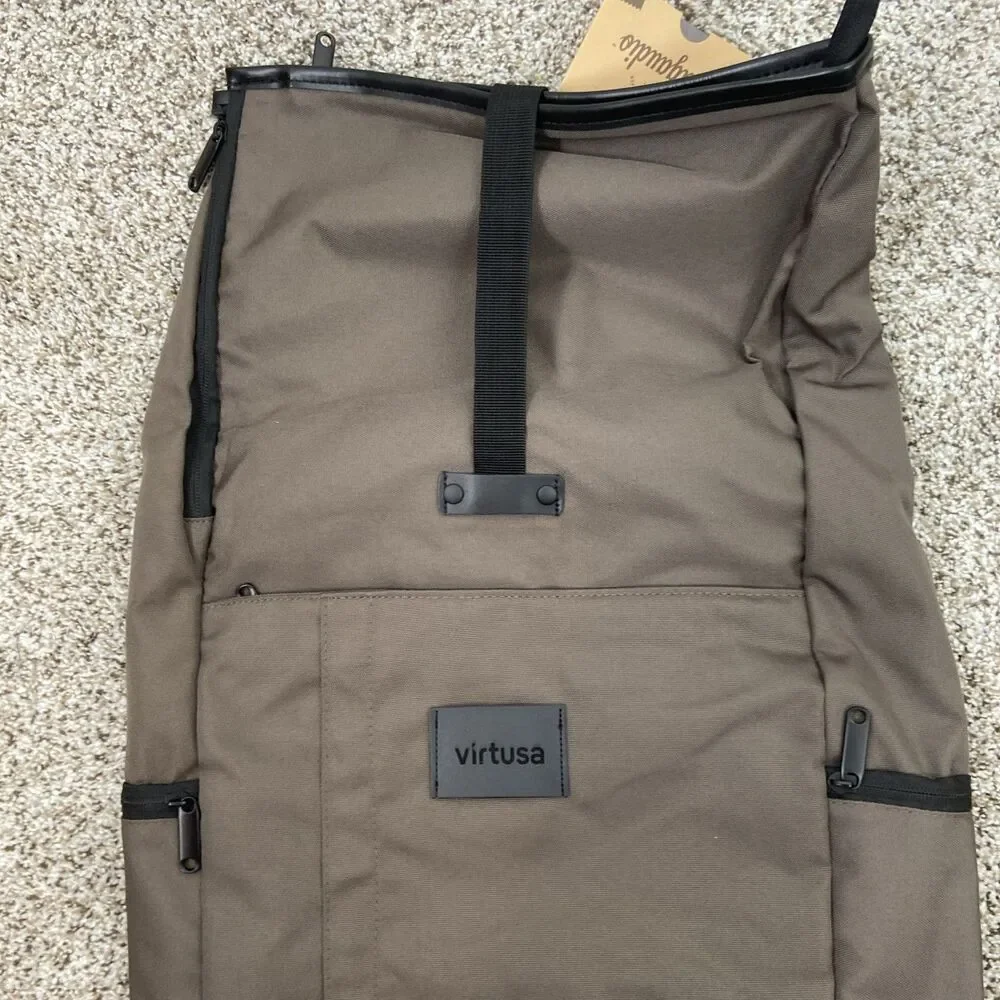 Origaudio El Dorado Roll Top Backpack Bag NEW Brown/Black Multi Pocket Laptop